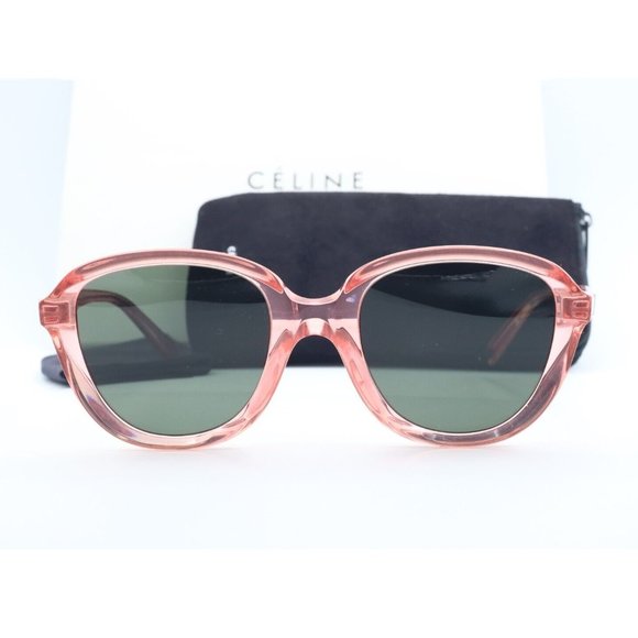 CELINE CL 41448S 35J/QT Round Sunglasses Crystal Pink Green Lens NEW! main image 5